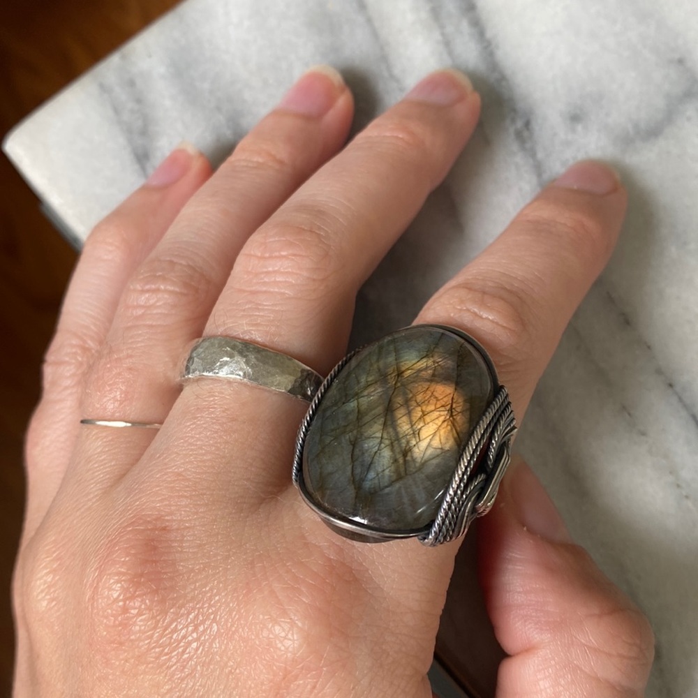 Rainbow labradorite sterling silver handmade ring size 7ish